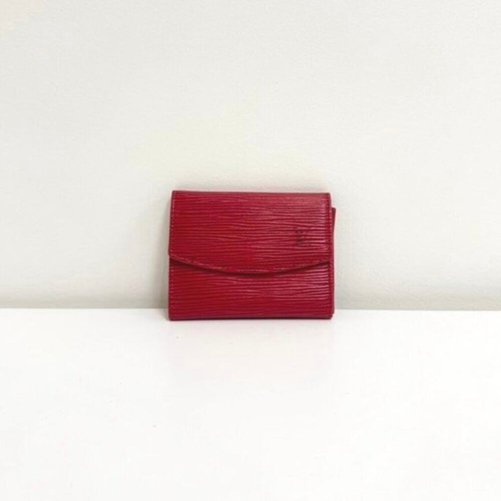 Louis Vuitton Red Epi Leather Coin Purse & Card Holder Flap LV Small Wallet